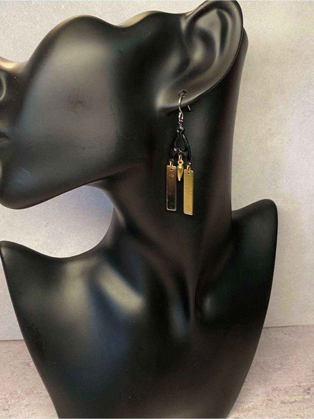 3/$15 Mixed-metal Geometric Vintage Vertical Bar Black and Gold Dangle Earrings
